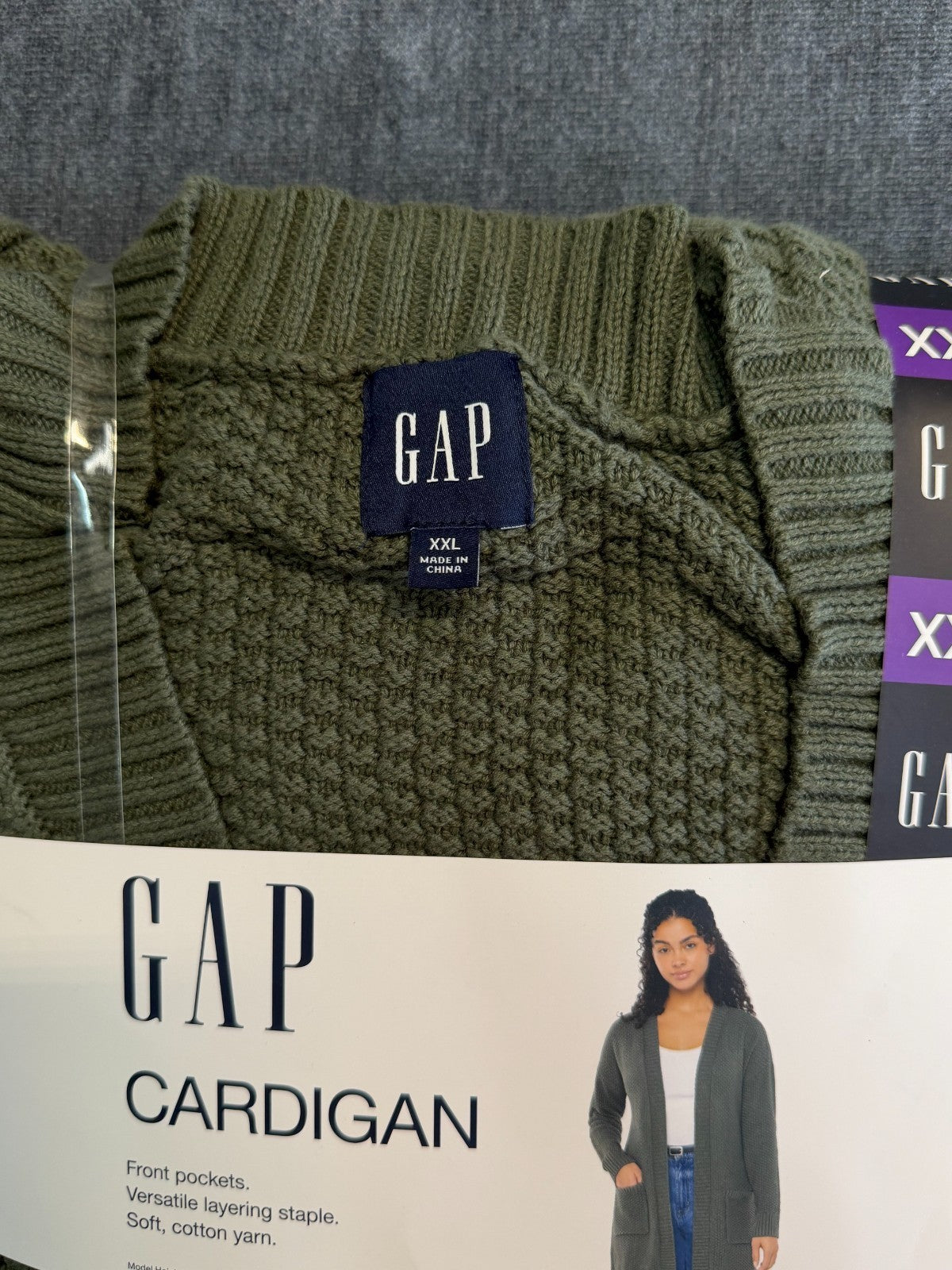 NWT Gap Long Sleeve Open Cardigan Women's 2XL Olive Green Front Pockets Winter
