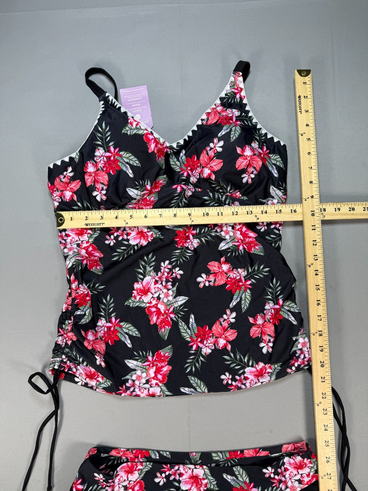 Gracyoga Two Piece Tankini V-Neck Swimsuit Women XL Black Pink Floral Skirt
