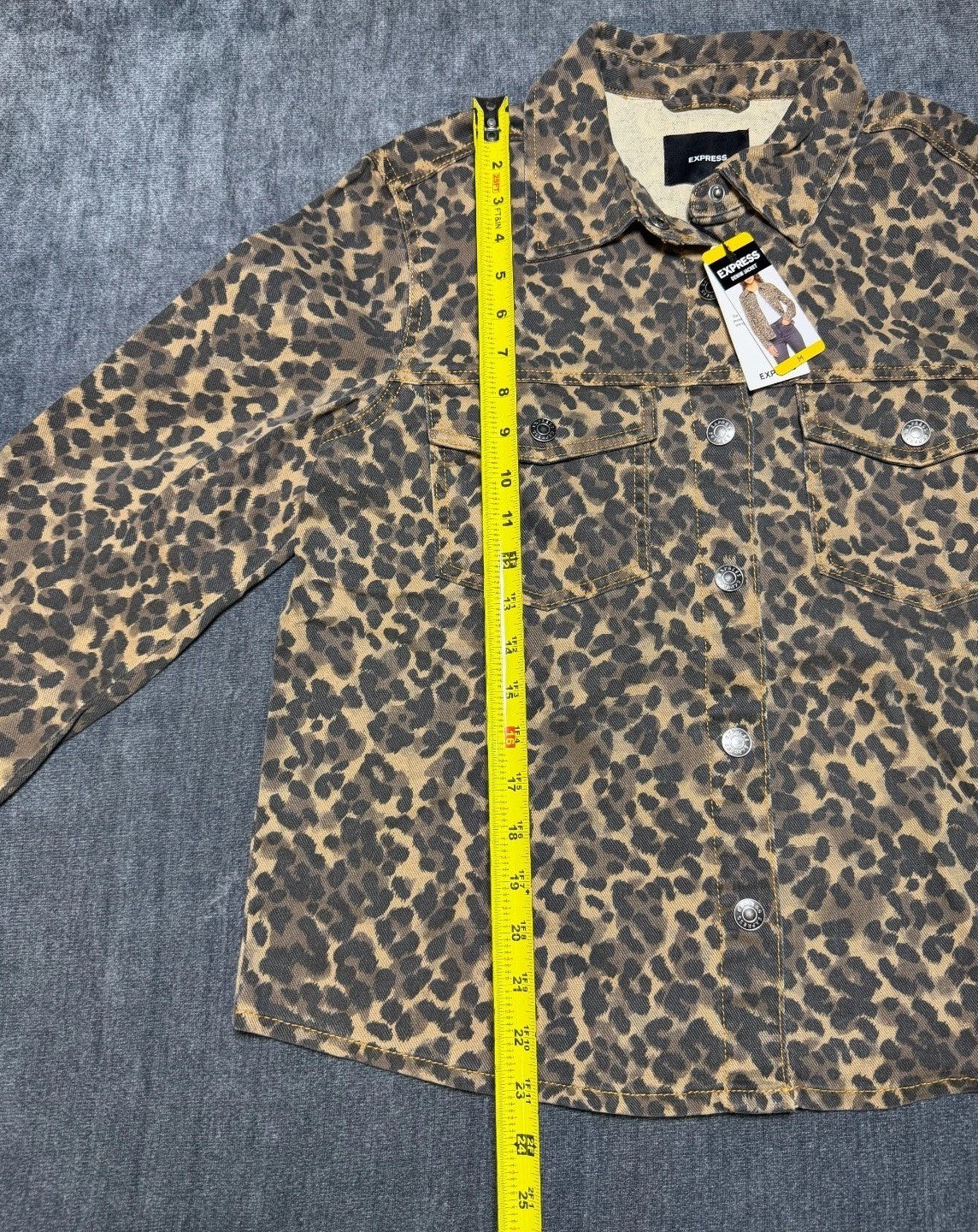 Express Lightweight Leopard Print Classic Denim Jacket Women's Medium Multicolor