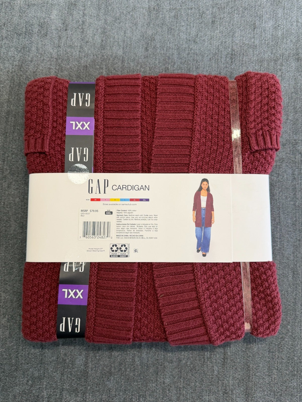 NWT Gap Long Sleeve Open Cardigan Women's 2XL Maroon Front Pockets Winter Cozy