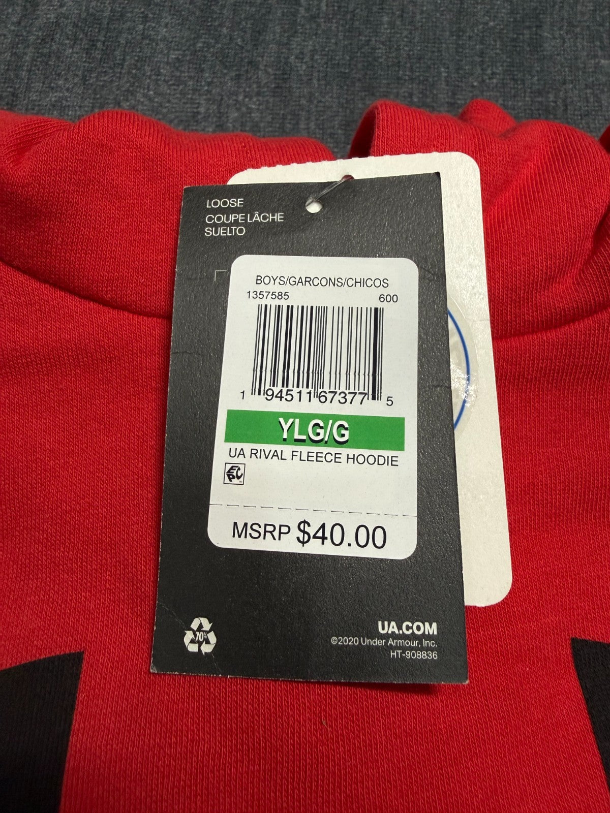 NWT Under Armour Rival Fleece Big Logo Hoodie Boys Large Racer Red Long Sleeve