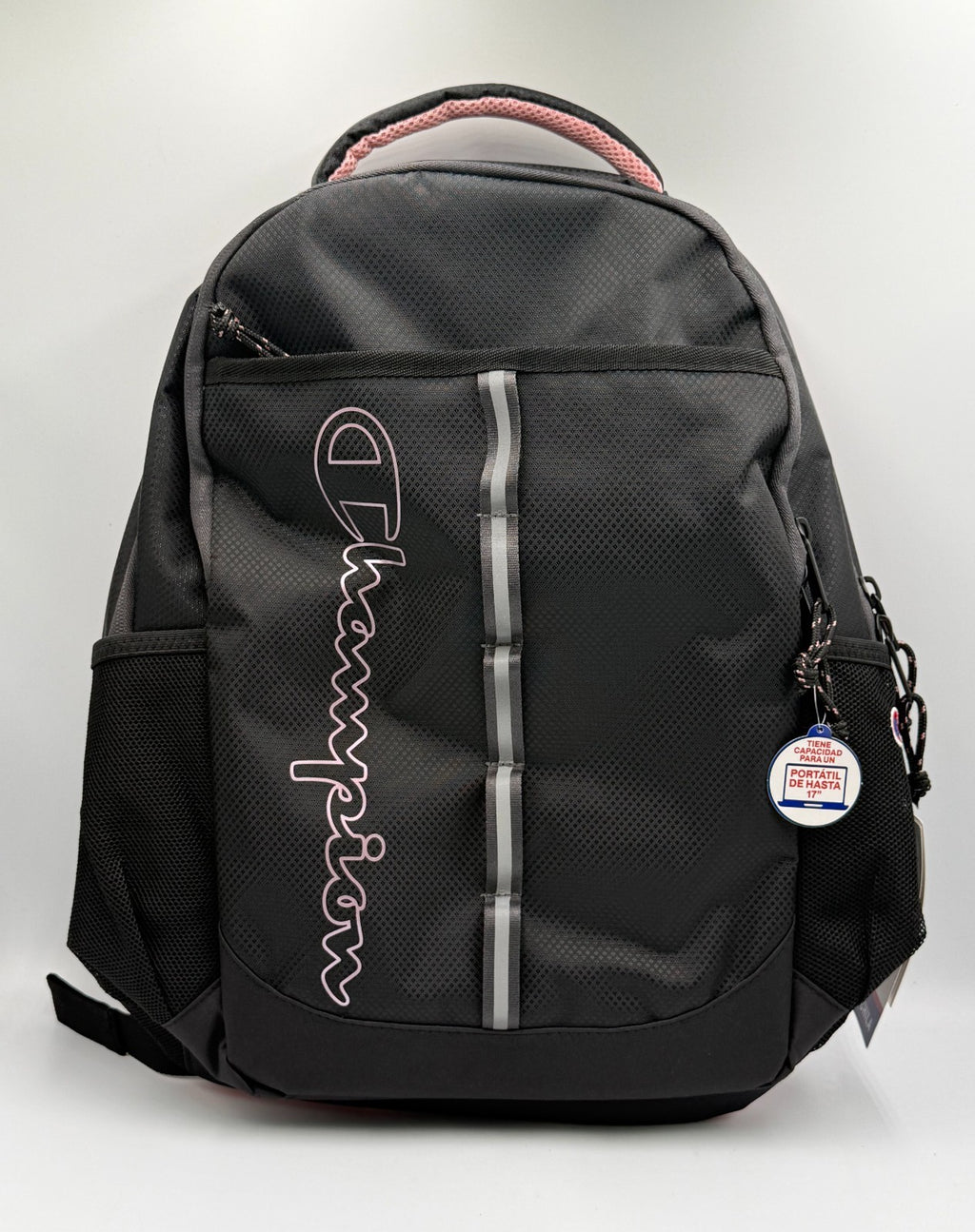 NWT Champion Center Backpack Black Pink Outline Logo Fits 17" Laptop School Bag