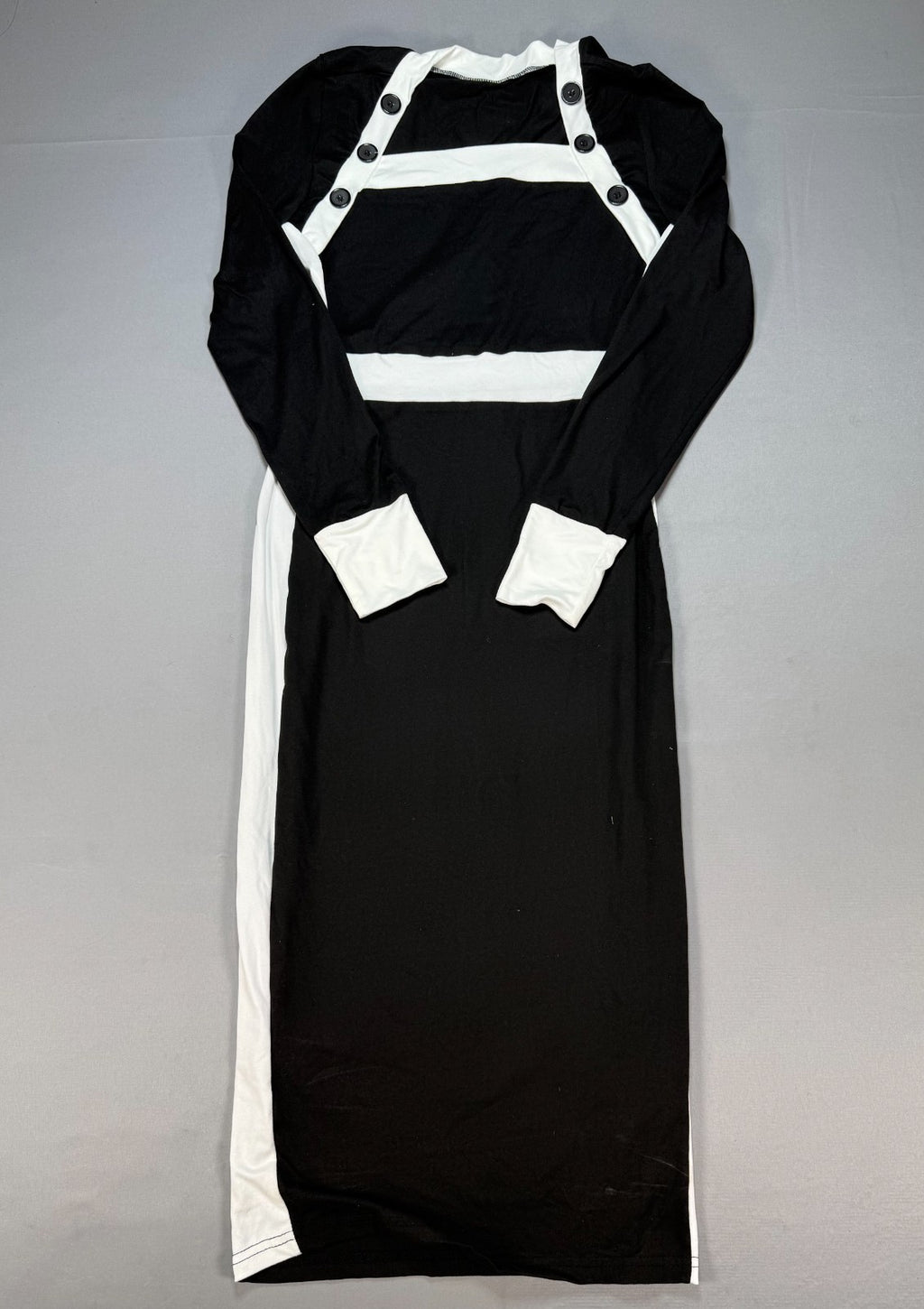 Womens Colorblock Bodycon Midi Dress Small Black White Long Sleeve Pullover