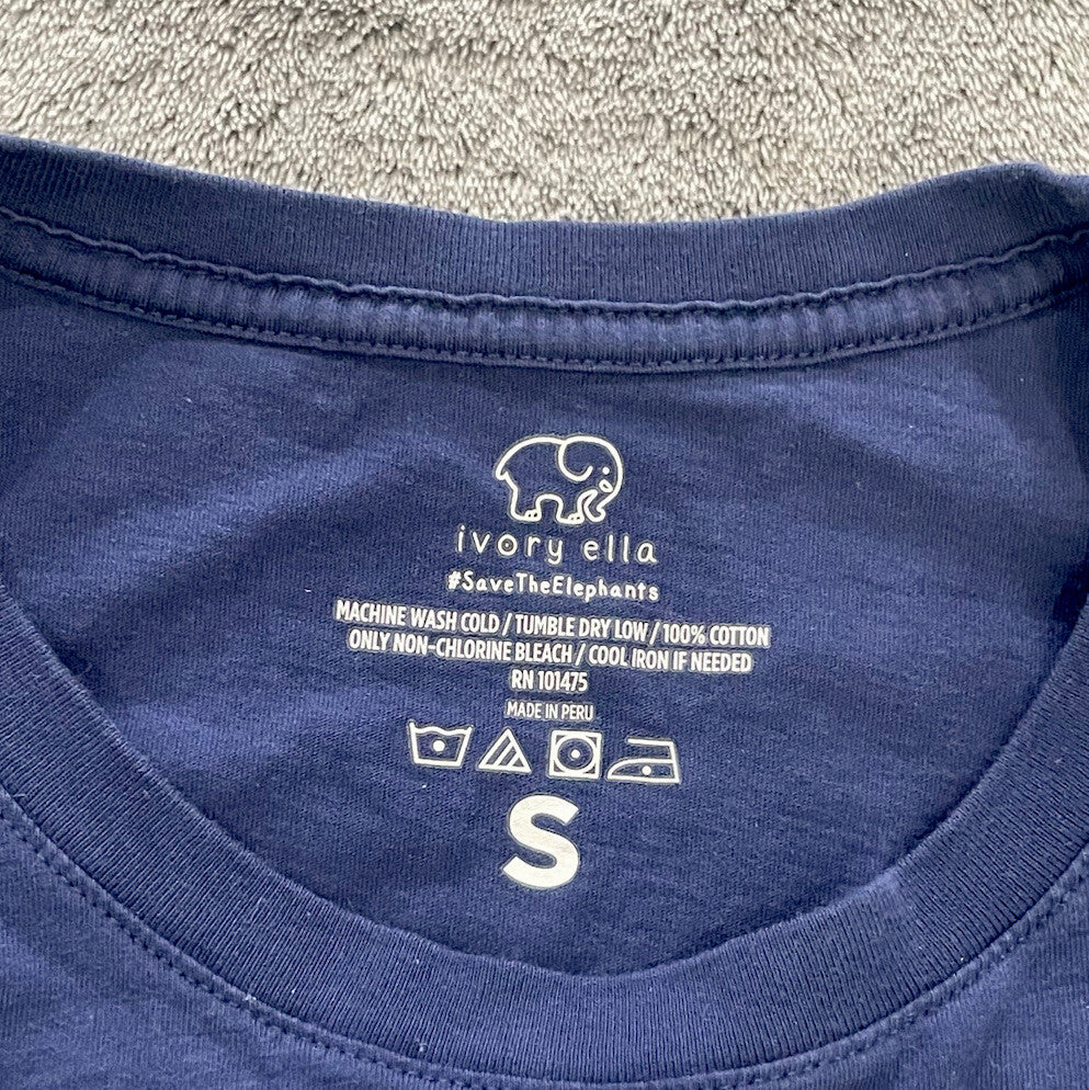 Ivory Ella Women’s Size Small Blue Short Sleeve T-Shirt With Wave Elephant