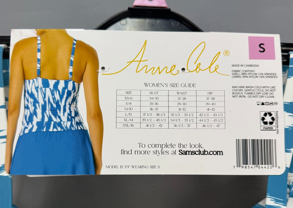 NWT Anne Cole Tankini Swim Top Womens Small Turquoise White UPF 50+ Summer Beach