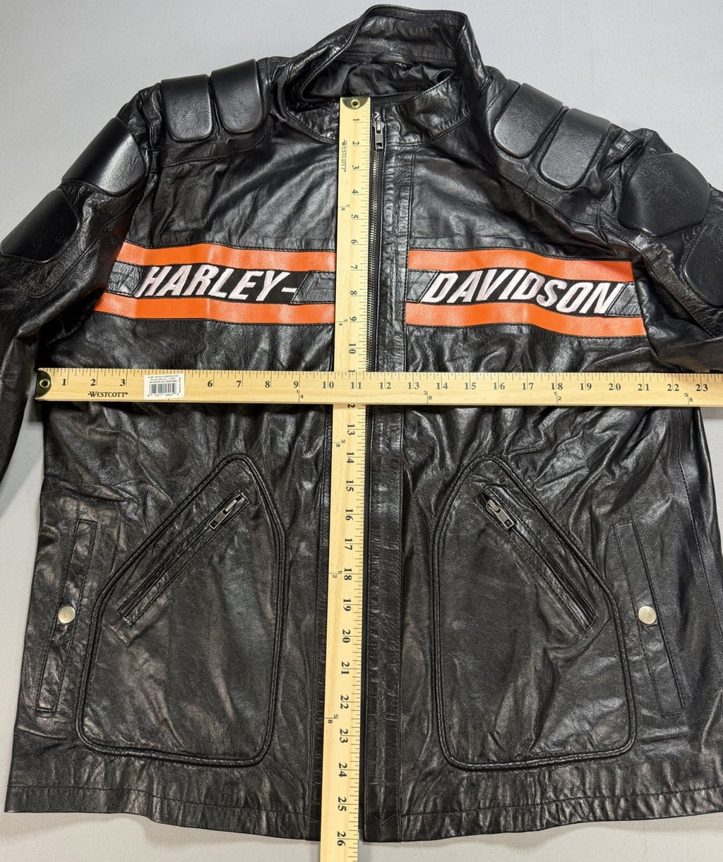 Real Leather Harley Davidson Embroidered Mens Large Motorcycle Biker Jacket