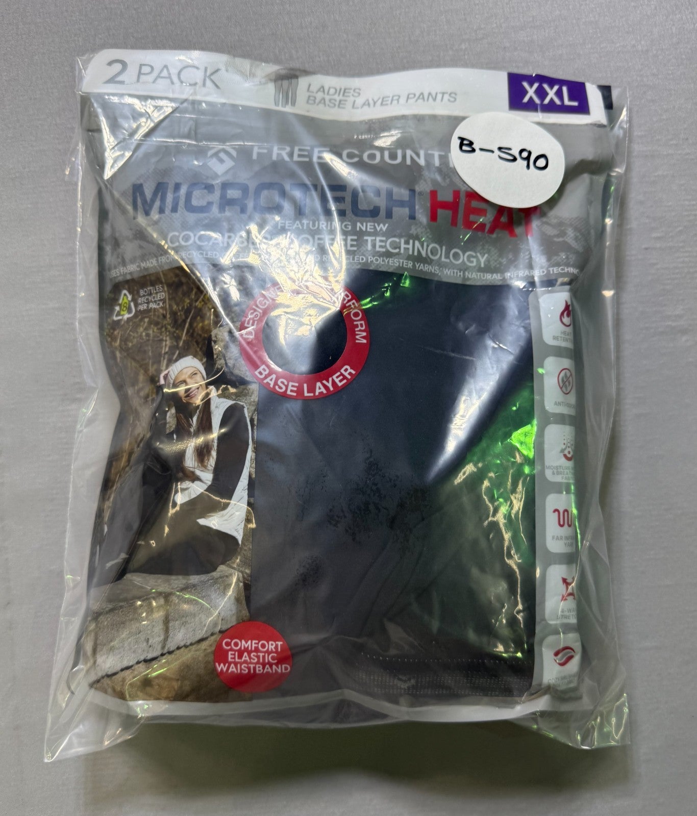 Free Country 2-Pack Microtech Heat Base Layer Pants Women's 2XL Black Anti-Odor