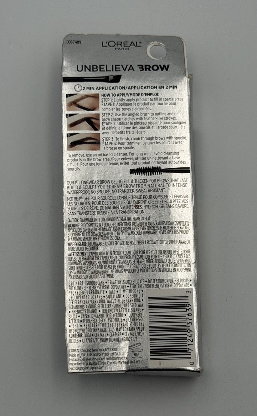 L'Oreal Paris Unbelieva-Brow Longwear Waterproof Tinted Brow Gel, Light Brunette