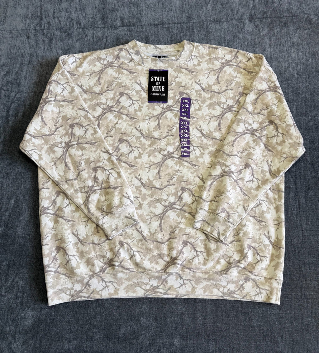 NWT State of Mine Camo Crew Neck Fleece Sweatshirt Men's 2XL White Long Sleeve