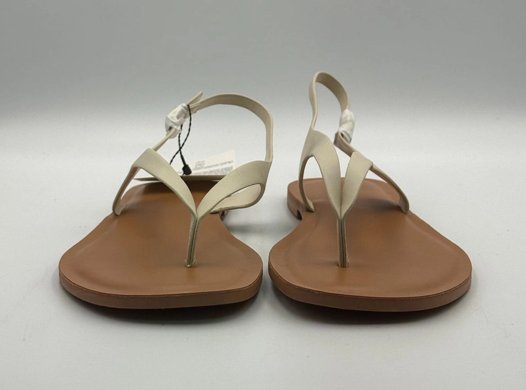 New The Drop Slingback Cinda Thong Sandals Women's 12 Cream Leather Flat Buckle
