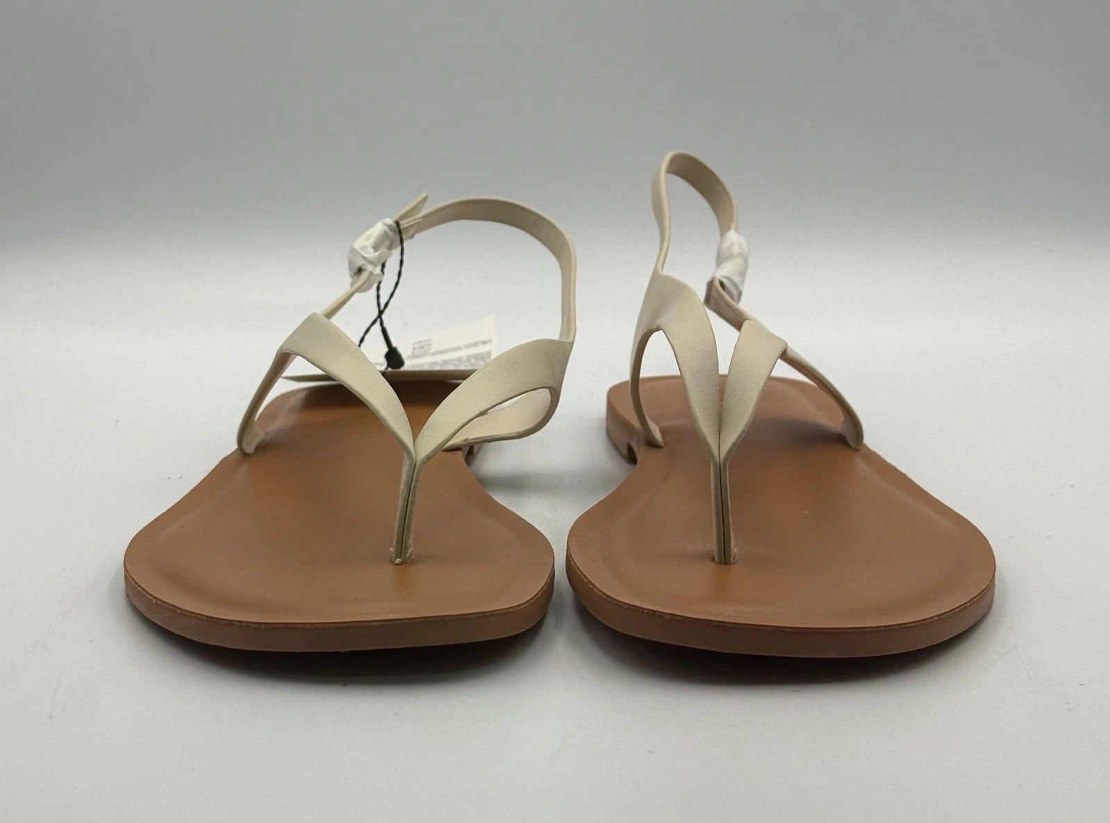 New The Drop Slingback Cinda Thong Sandals Women's 12 Cream Leather Flat Buckle