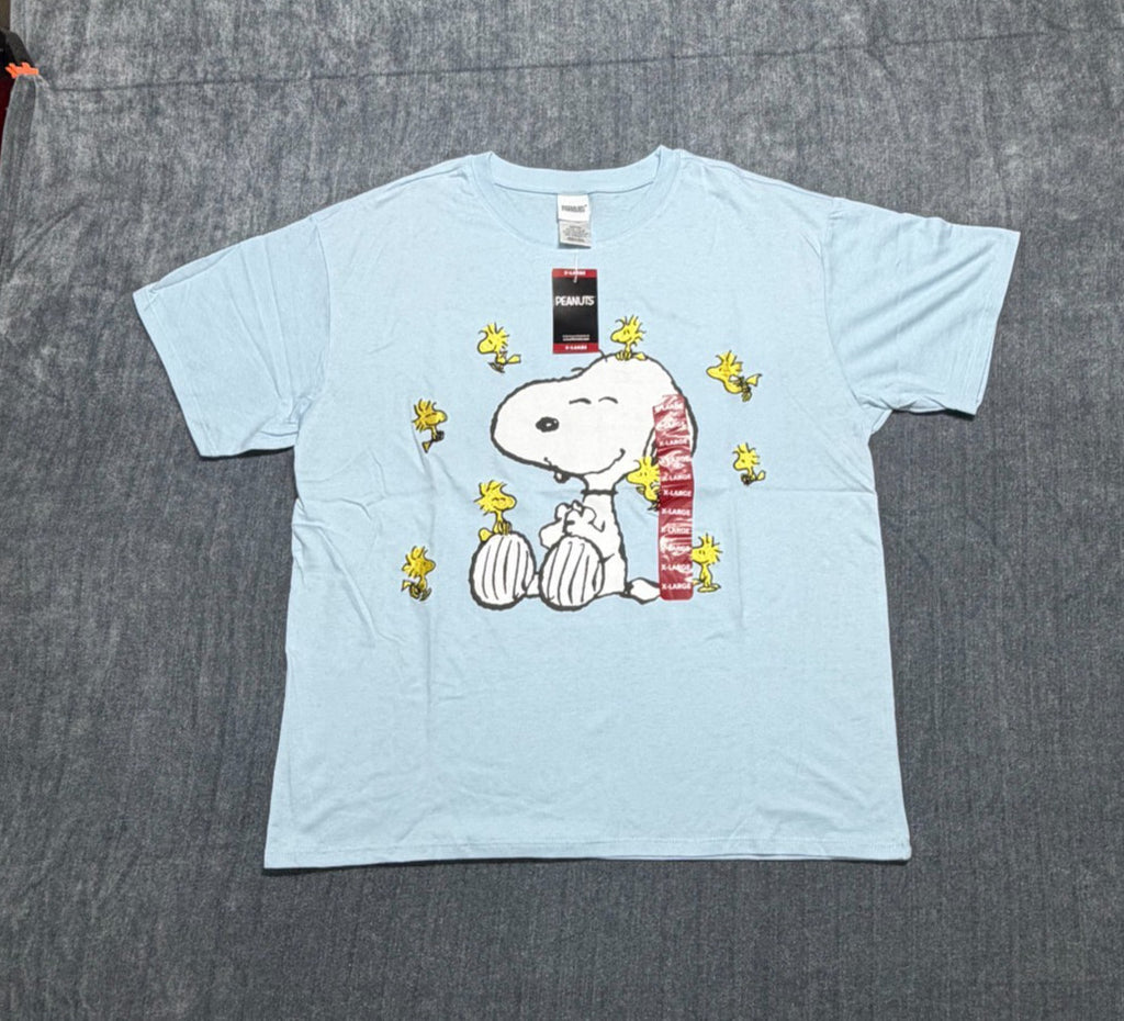 Peanuts Character Soft Short Sleeve Round Neck T-Shirt Women's XL Light Blue