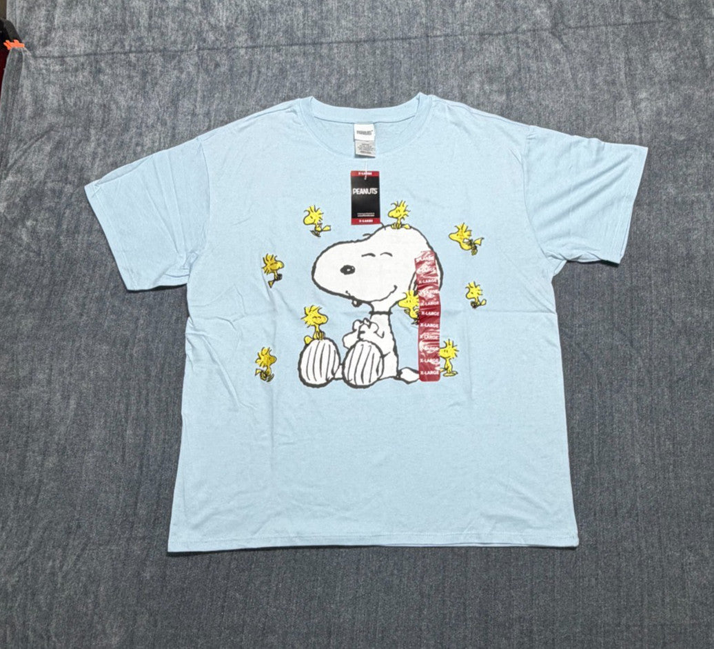 Peanuts Character Soft Short Sleeve Round Neck T-Shirt Women's XL Light Blue