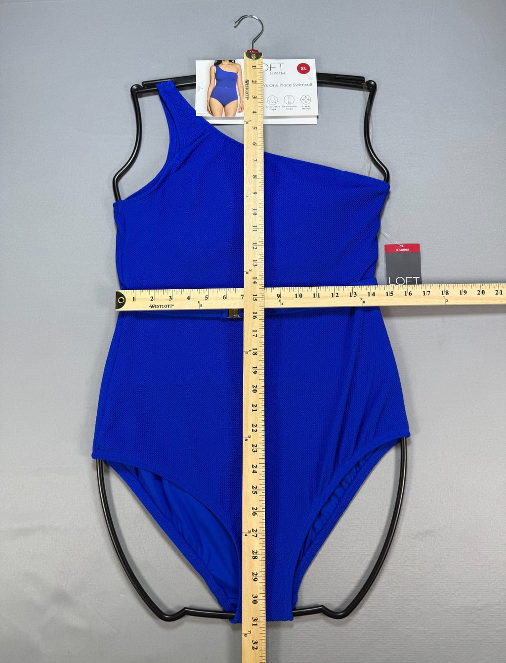 NWT Loft Asymmetrical Textured One-Piece Swimsuit Women's XL Blue Summer Beach