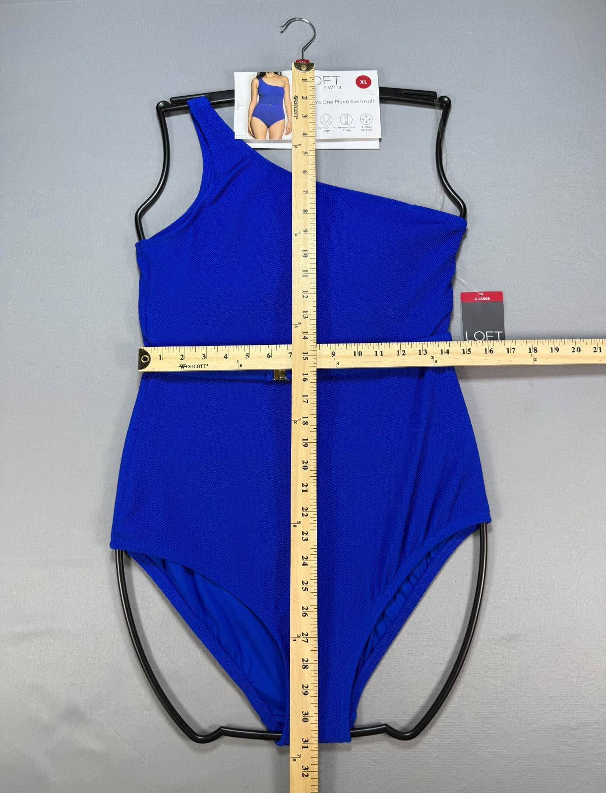 NWT Loft Asymmetrical Textured One-Piece Swimsuit Women's XL Blue Summer Beach