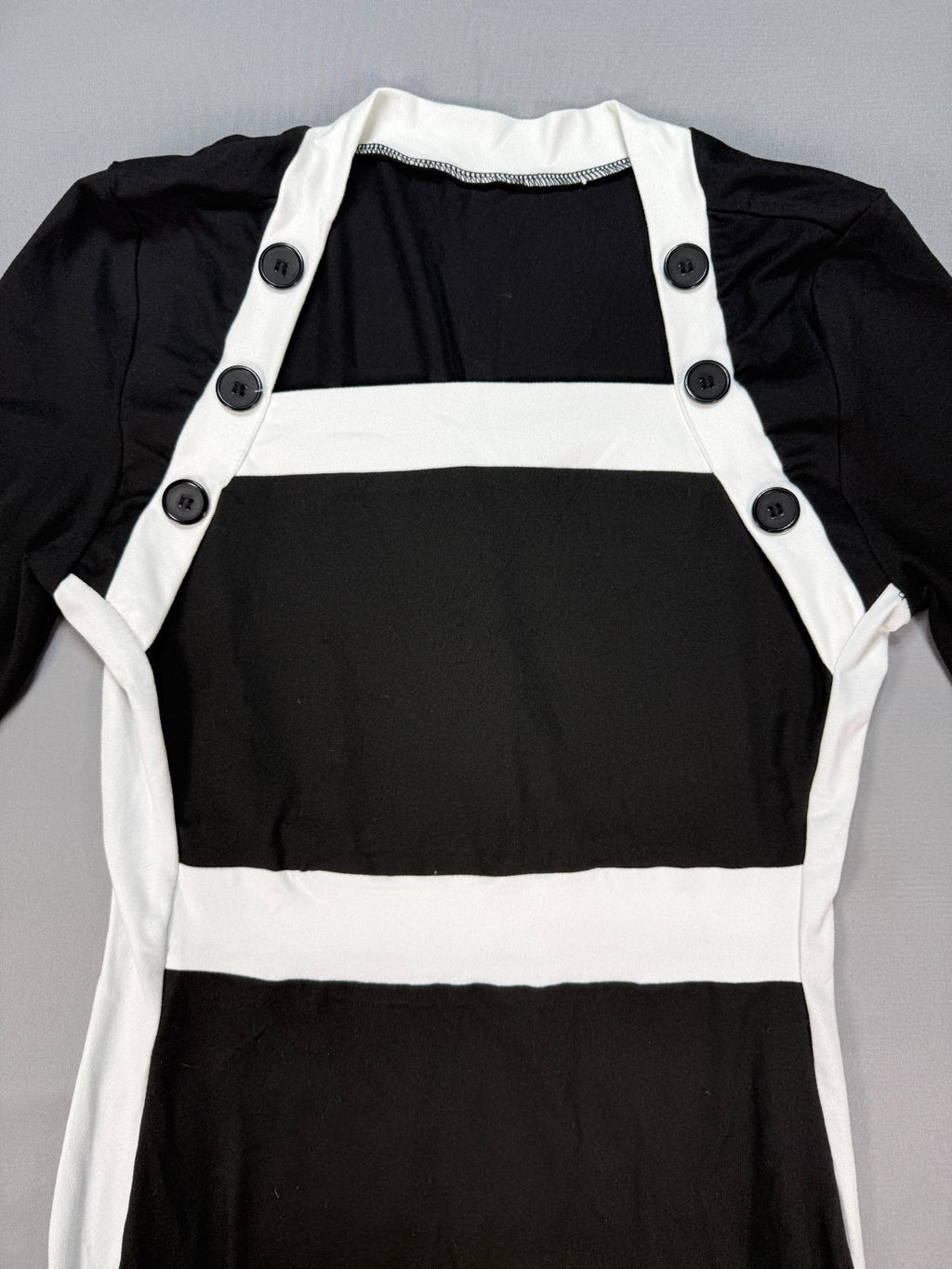 Womens Colorblock Bodycon Midi Dress Small Black White Long Sleeve Pullover