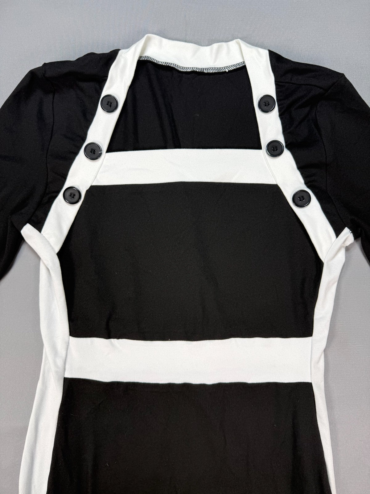 Womens Colorblock Bodycon Midi Dress Small Black White Long Sleeve Pullover