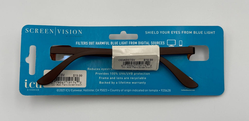 ICU Eyewear Screen Vision Blue Light Filtering Glasses Unisex with Brown Frame