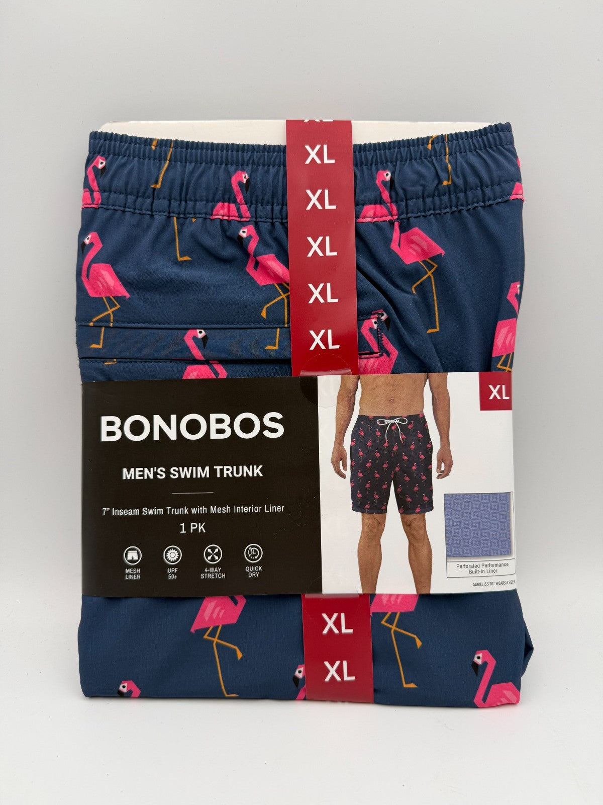 NWT Bonobos Swim Trunks Men's XL Blue Flamingo Print Drawstring Summer Beach