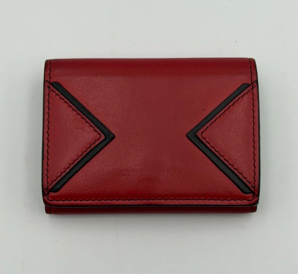 Givenchy Paris Trifold Wallet Men's Red Leather Black Trim Fashion Card Holder