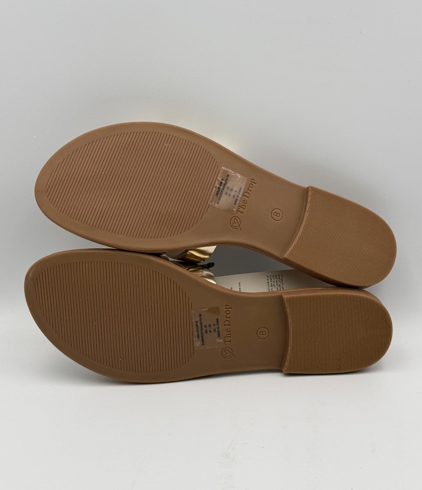 NEW The Drop Monika Sandals Women's 8 Gold Leather Slip-On Flat H-Band Open Toe
