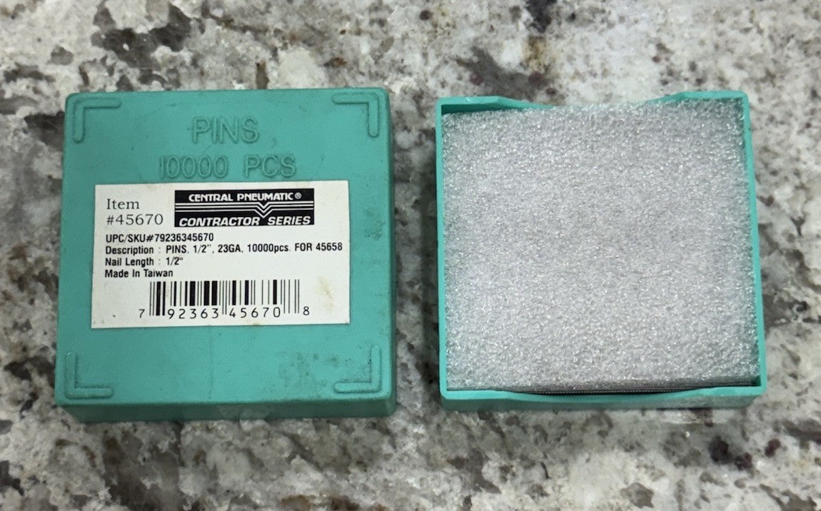 Central Pneumatic 23 GA  1/2" Pins Headless Nails Contractor Series 10,000 Pcs