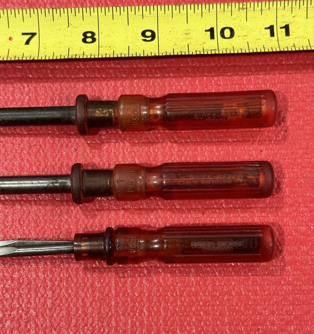 Vintage Quick-Wedge 3 PC screw-starters, slot-head screwdriver set Made in USA