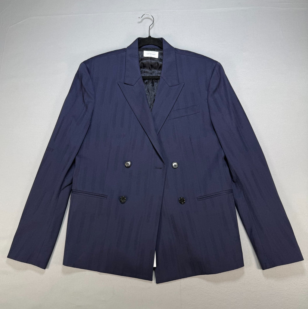 Off-white Shibori Jacquard Slim Double Breasted Jacket Men's Navy Blue 48 Casual