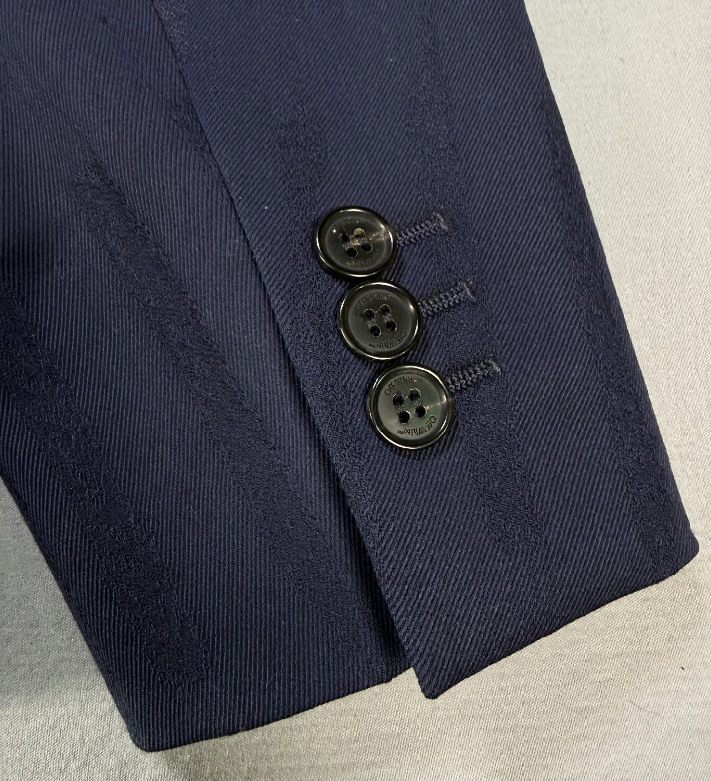Off-white Shibori Jacquard Slim Double Breasted Jacket Men's 50 Navy Blue Casual