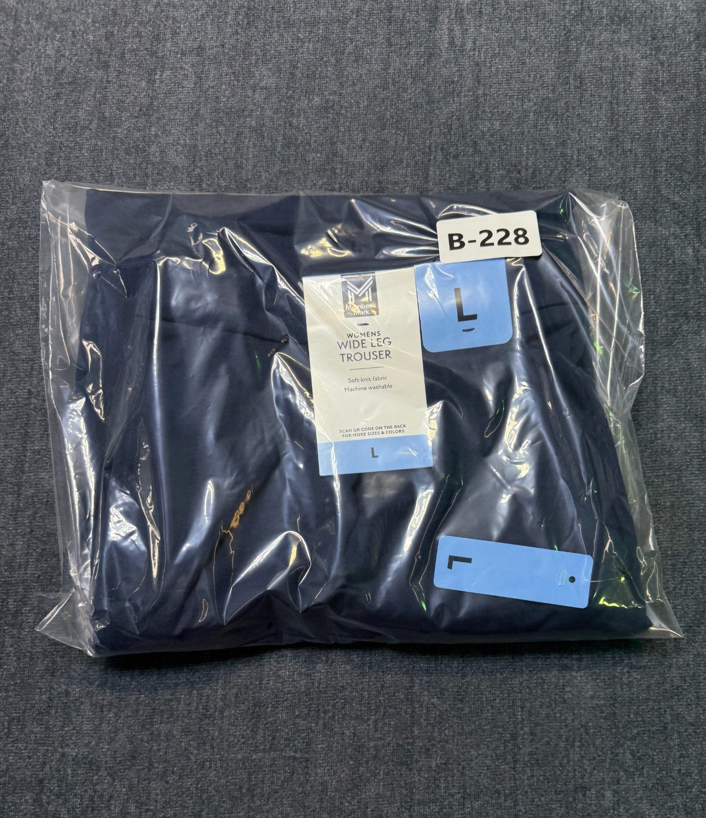 NWT Member's Mark Wide Leg Trouser Women's Large Blue Slash Pockets Casual Wear