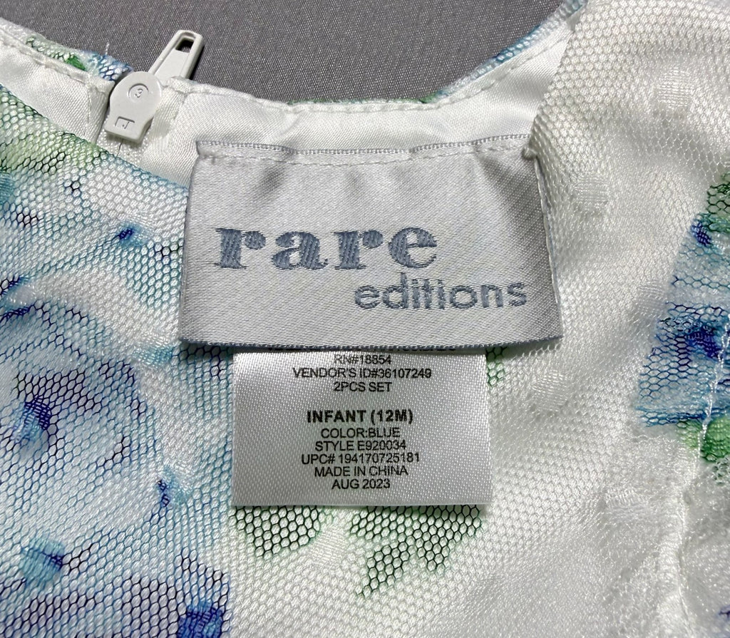 NWT Rare Editions Occasion Dress Baby Toddlers 12M Blue Floral Lined Lightweight