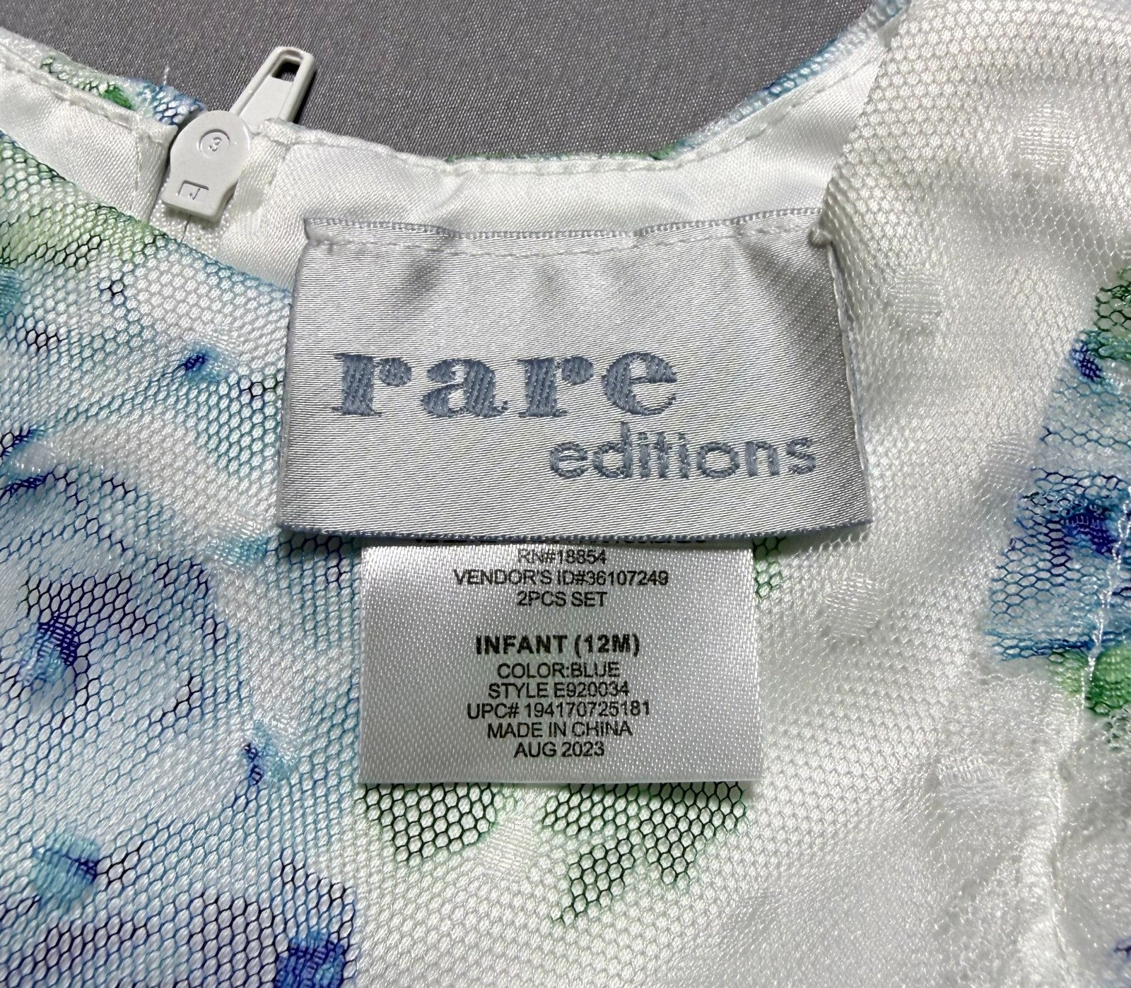 NWT Rare Editions Occasion Dress Baby Toddlers 12M Blue Floral Lined Lightweight