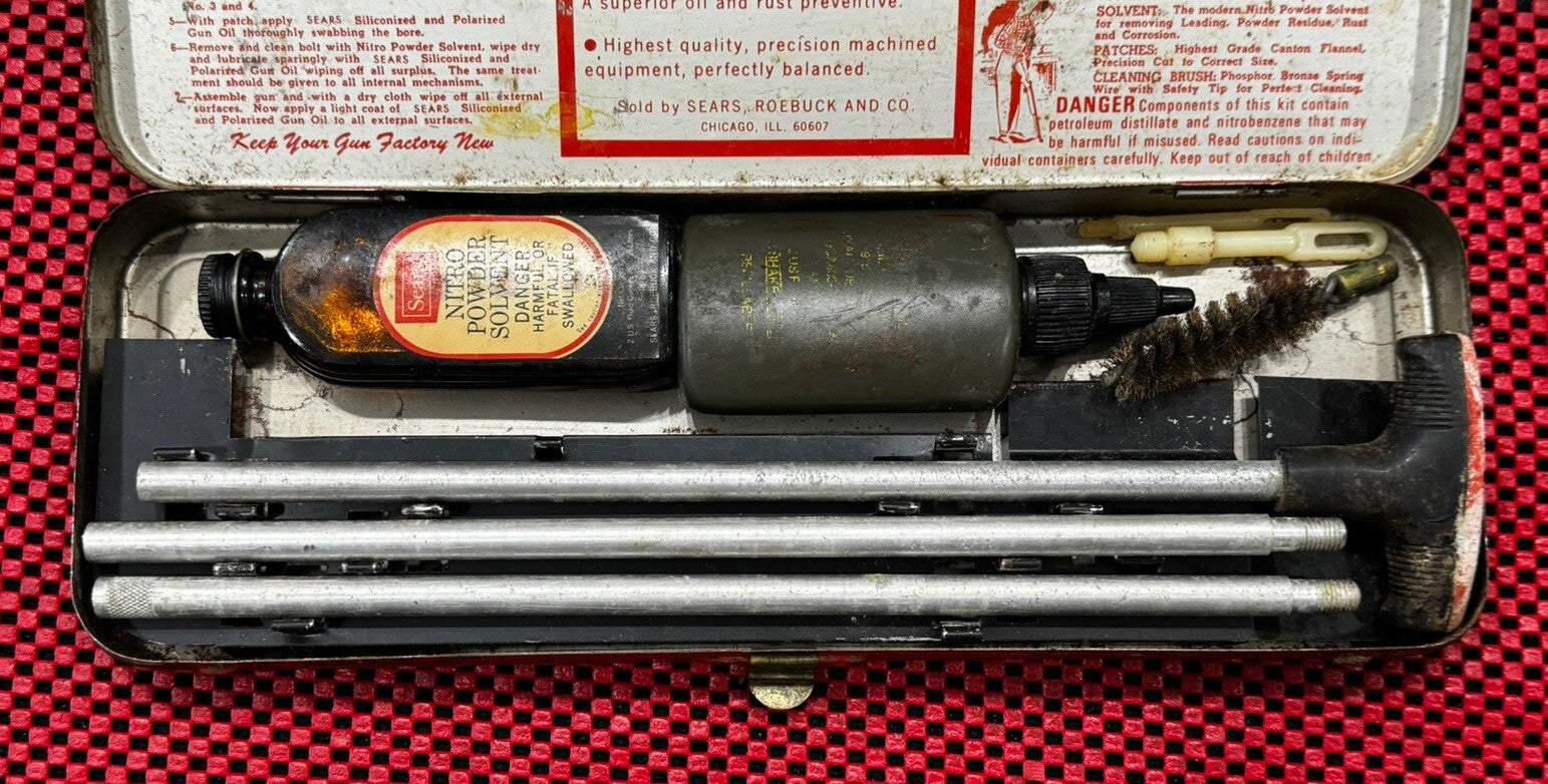 Vintage Sears Roebuck and Company 20222 20-28 GA Gun Cleaning Kit Gauge Box N4