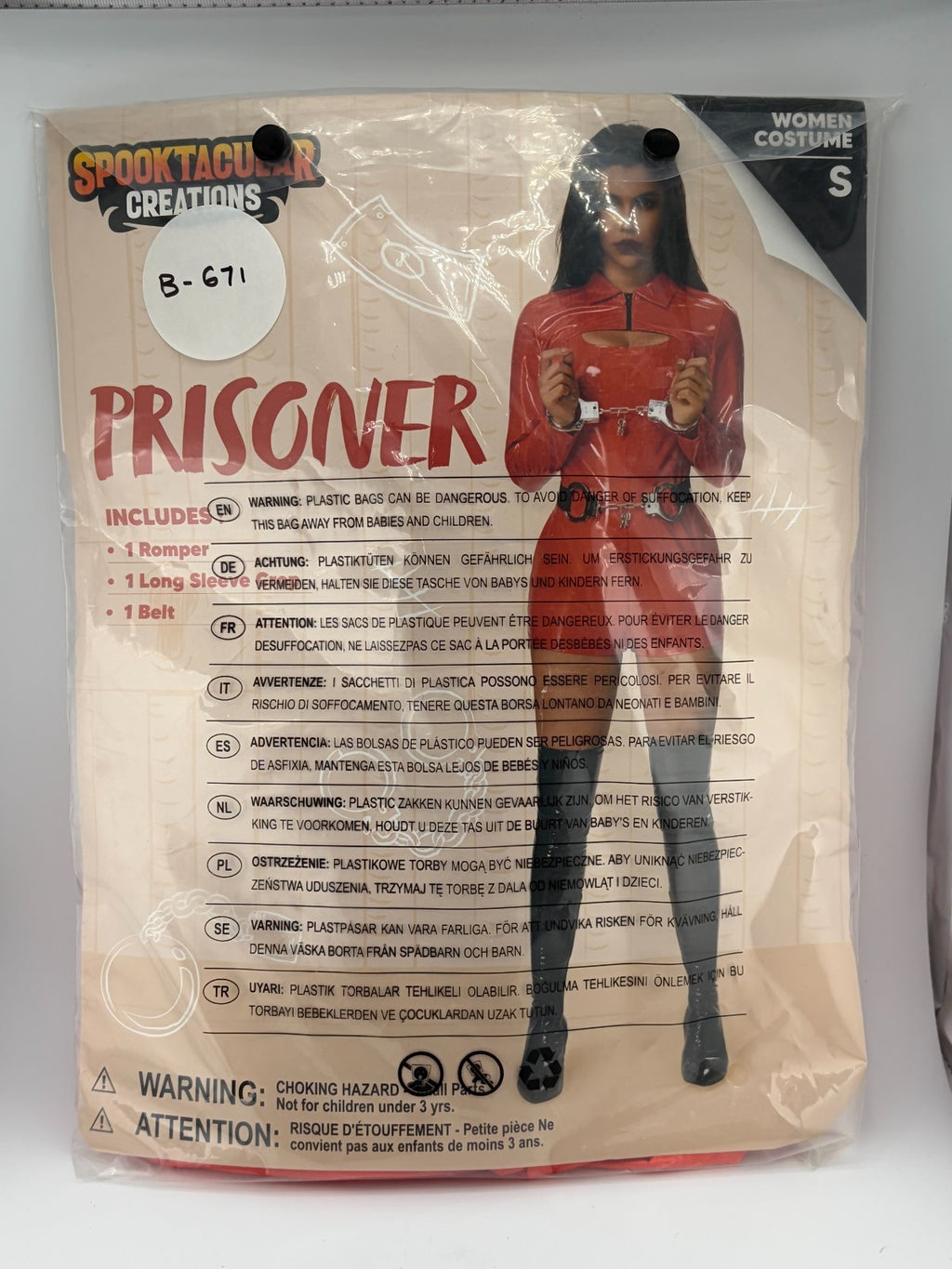 NWT Spooktacular Creations Prisoner Costume Women's Small Red Long Sleeve Belt