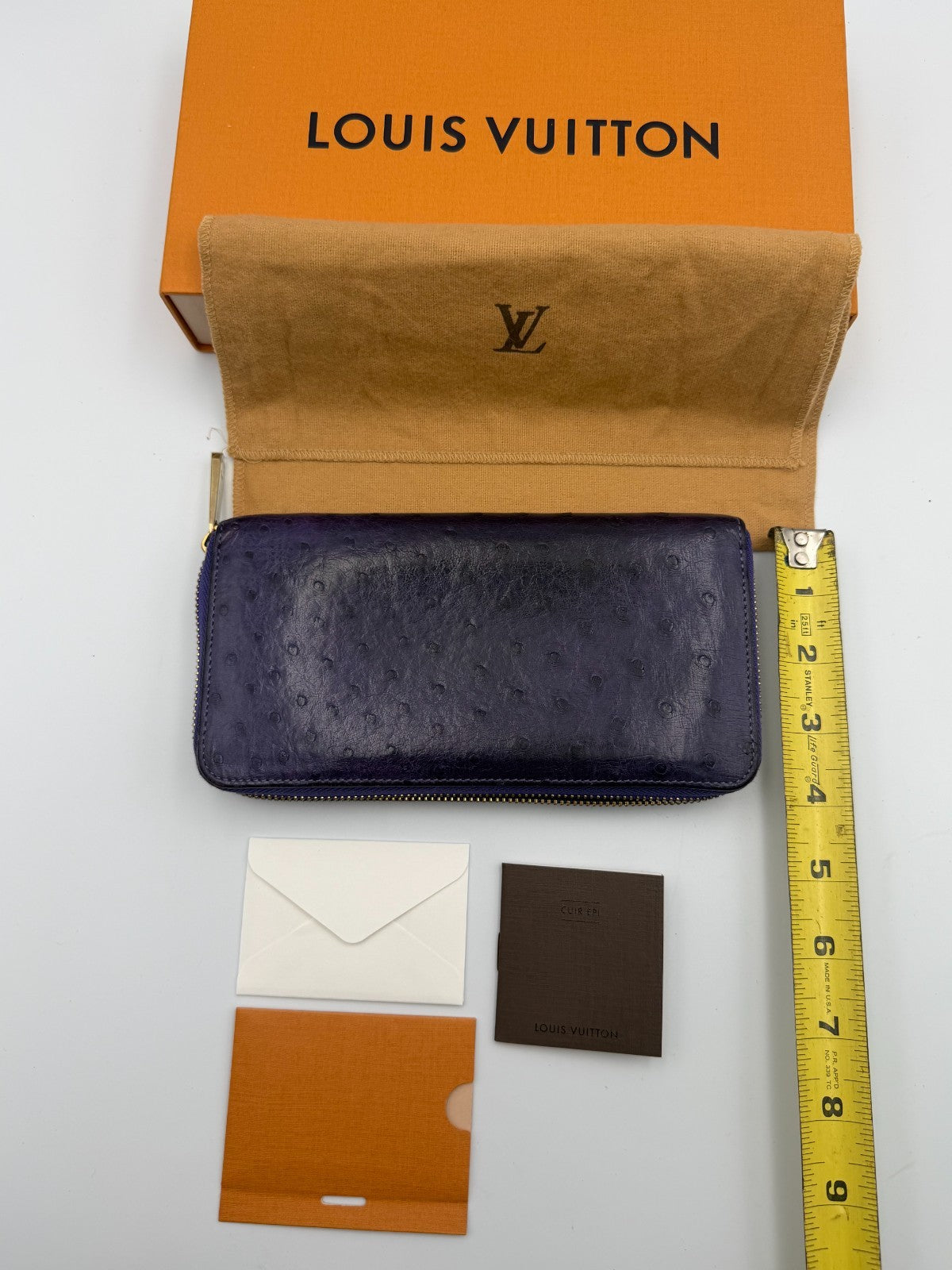 Louis Vuitton Monogram Zippy Organizer Wallet Women's Blue Ostrich Leather