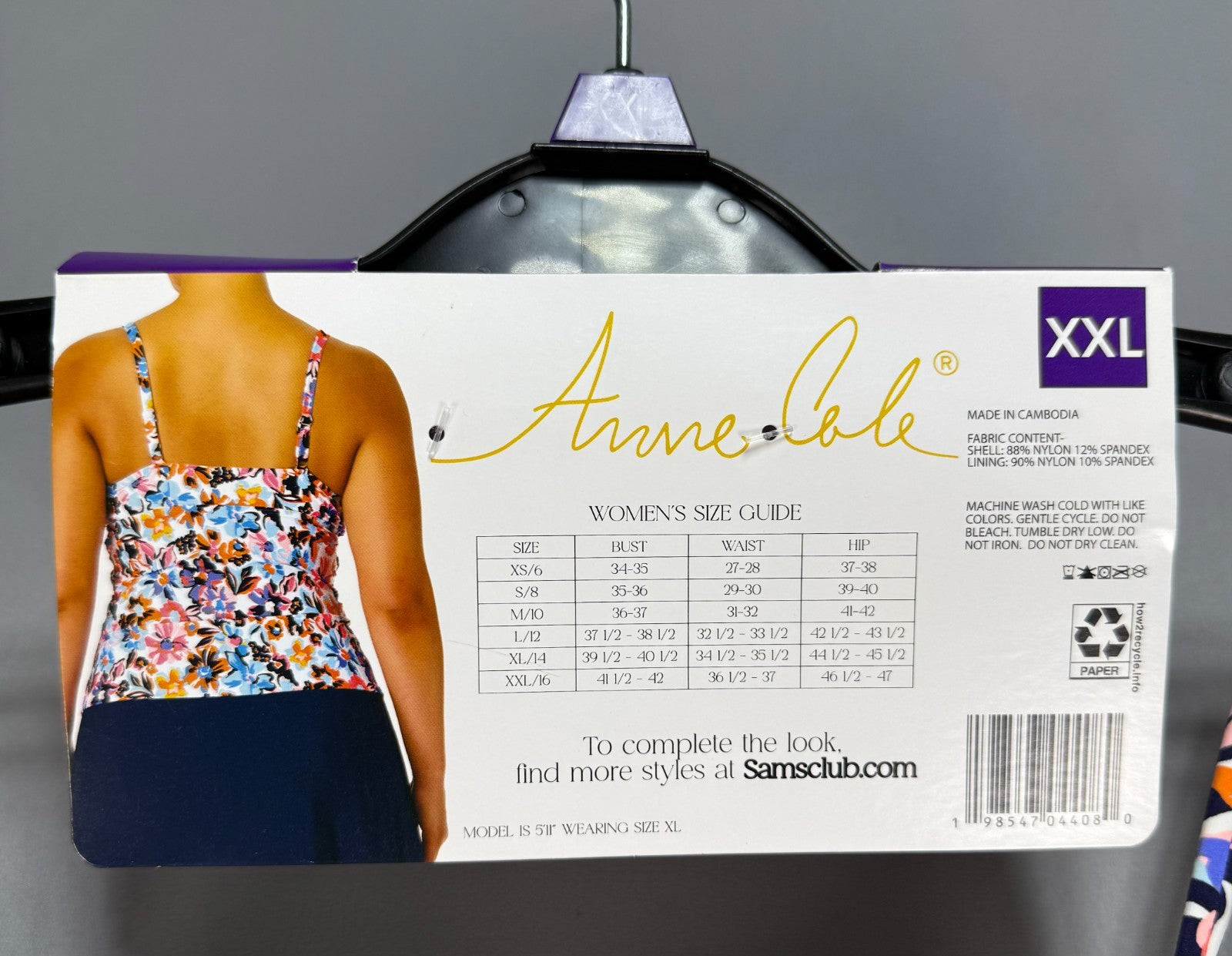 Anne Cole Limited Edition Tankini Swim Top Women's 2XL Multicolor Floral Preppy