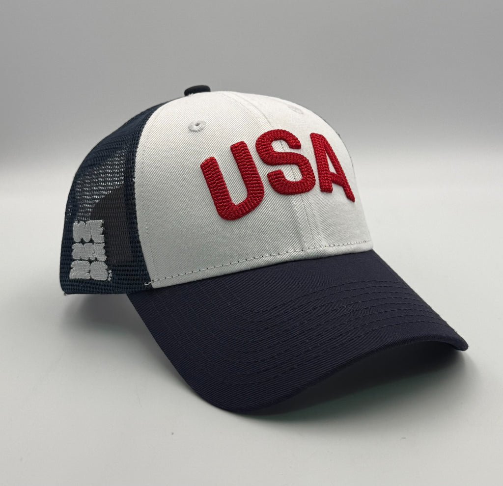 Outerstuff FIFA World Cup 2026 USA Trucker Hat Men White Blue Mesh Snapback Cap