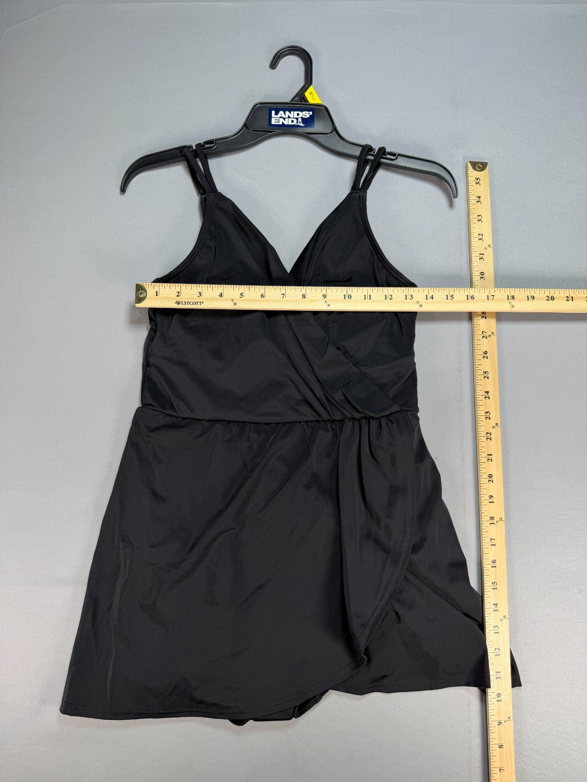 NWT Land’s End Tulip Wrap Swim Dress Women's Small Black Wide Strap Sleeveless