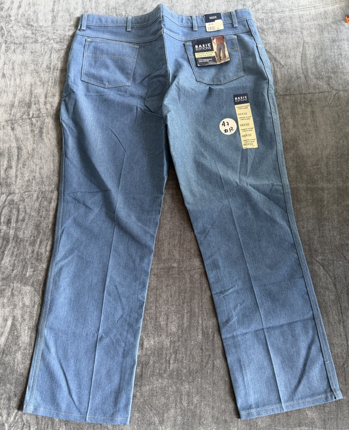 Basic Editions Comfort Action Stretch Men’s 46W X 32L Denim Blue Light Jeans NWT
