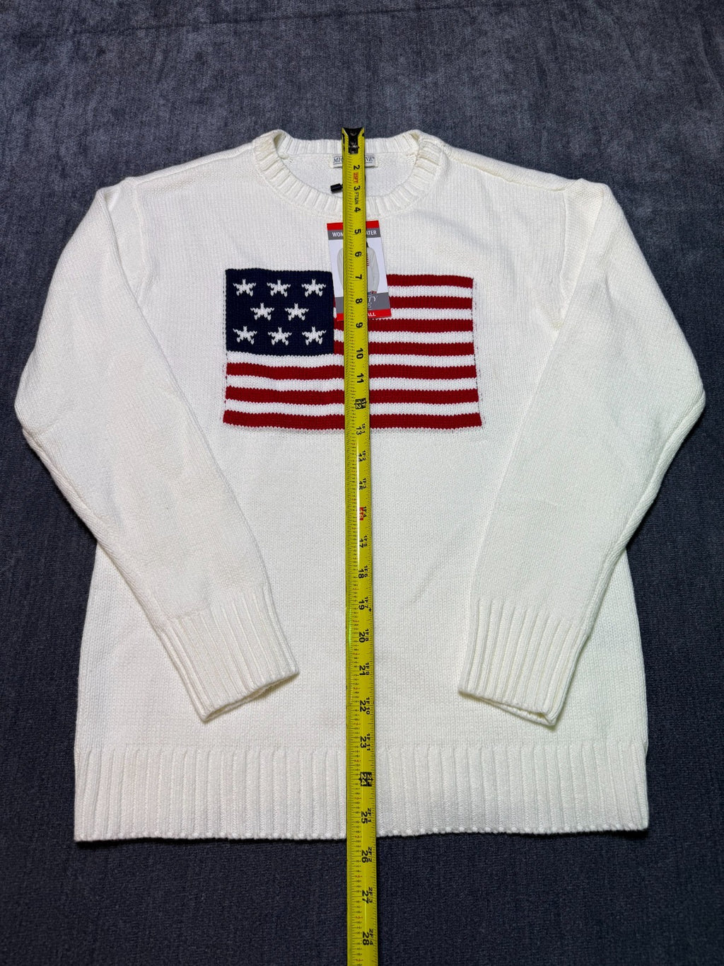 NWT Mighty Fine Americana Sweater Women's XS Cream Ribbed Trims Comfy Pullover