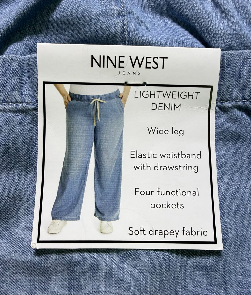 NWT Nine West Lightweight Denim Wide Leg Jeans Women 1X Blue Light Wash Pull-On