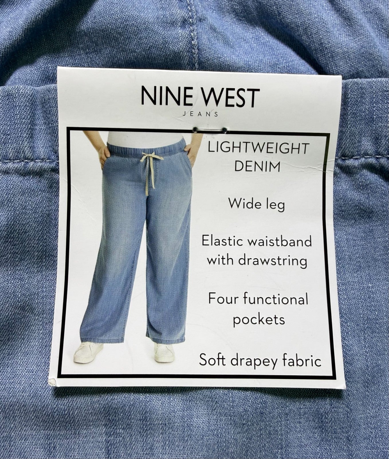 NWT Nine West Lightweight Denim Wide Leg Jeans Women 1X Blue Light Wash Pull-On