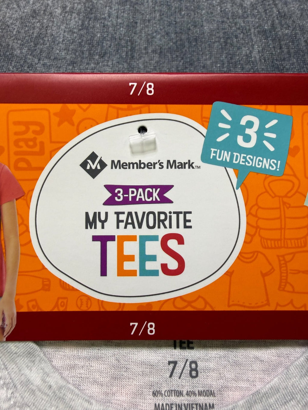 NWT Member's Mark My Favorite Active Tees Girls 7/8 Multicolor Hipster - 3-Pack