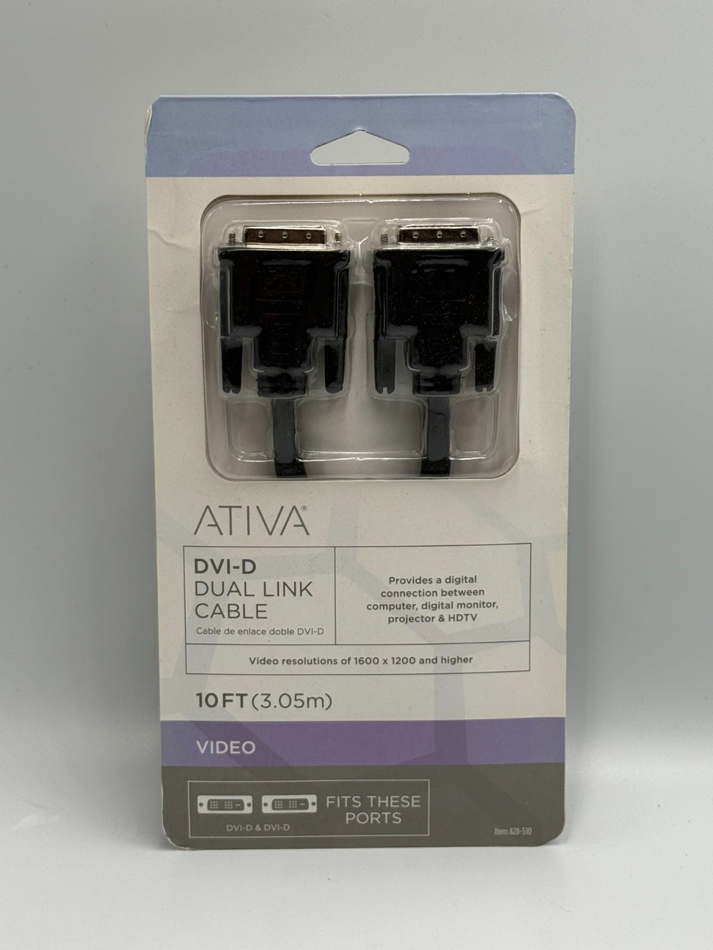 New Ativa 10 Foot DVI-D Dual Link Male to Male Digital Video Cable - 1600x1200