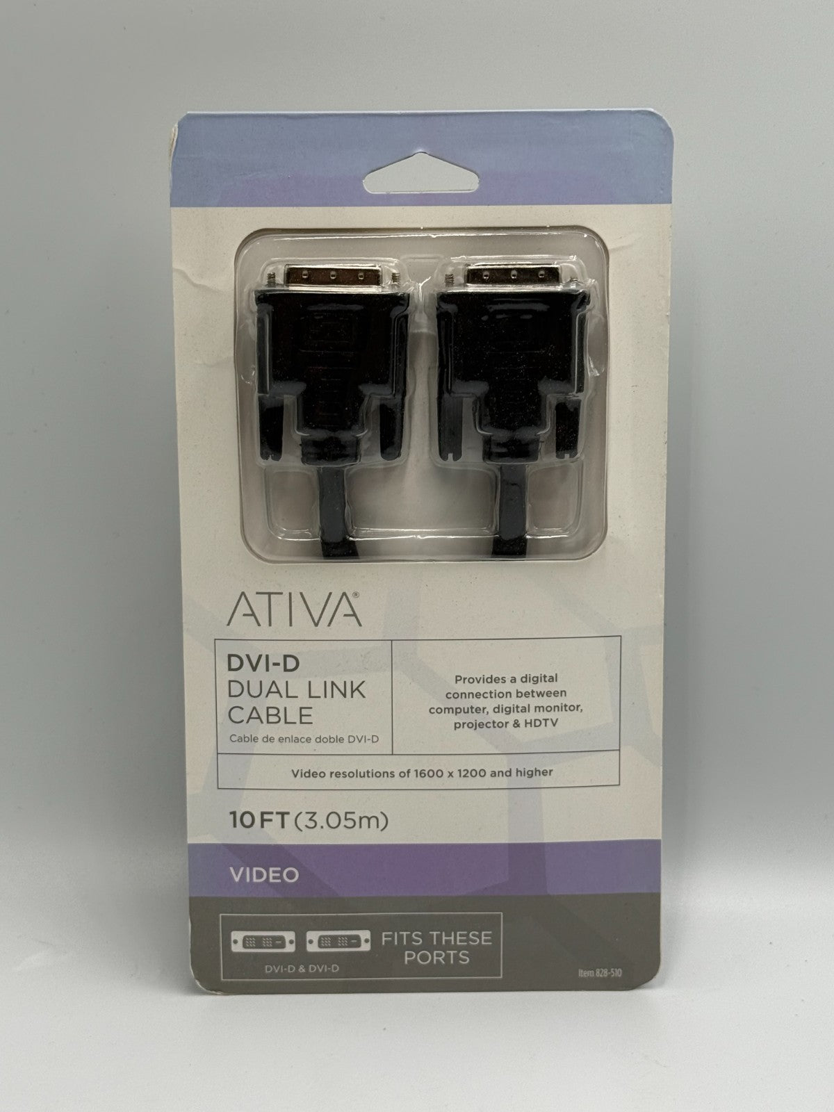 New Ativa 10 Foot DVI-D Dual Link Male to Male Digital Video Cable - 1600x1200