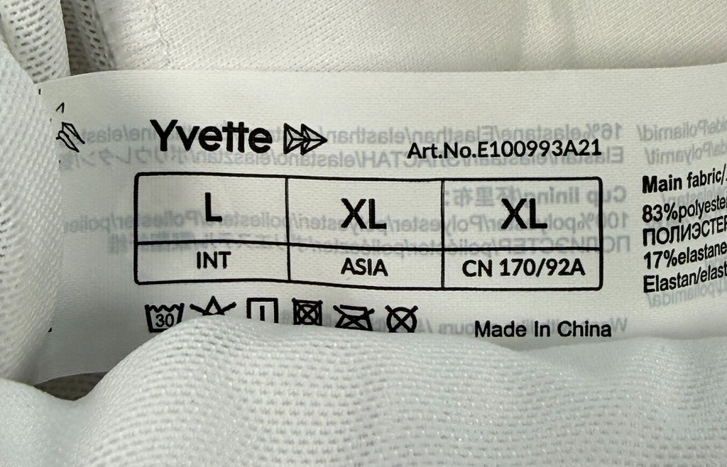 NWT Yvette Sports Bras Women's Large White Racerback Strap High Support Impact