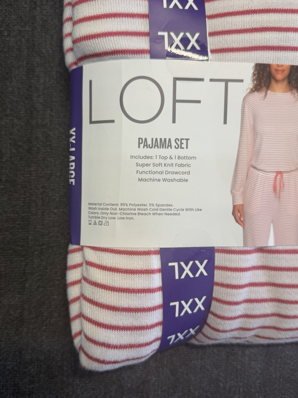 LOFT Pajama Set Women's 2XL White Pink Stripes Comfort Sleepwear Top & Bottom