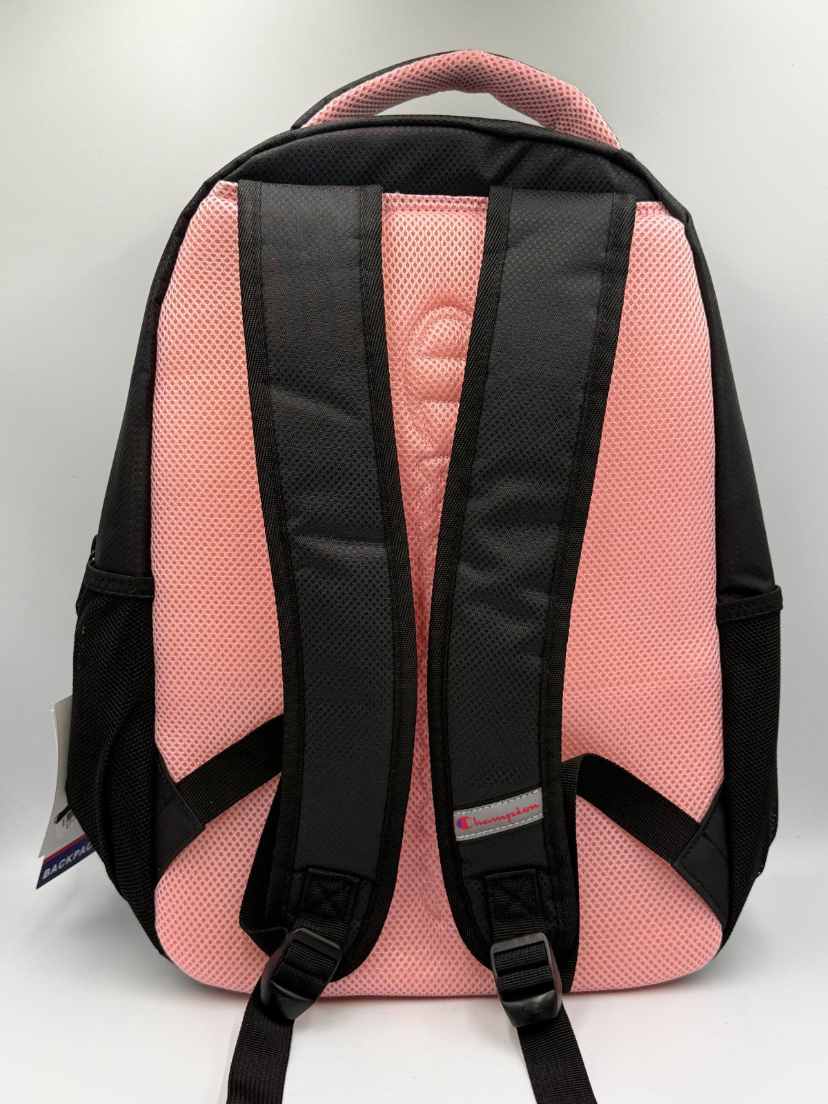 NWT Champion Center Backpack Black Pink Outline Logo Fits 17" Laptop School Bag
