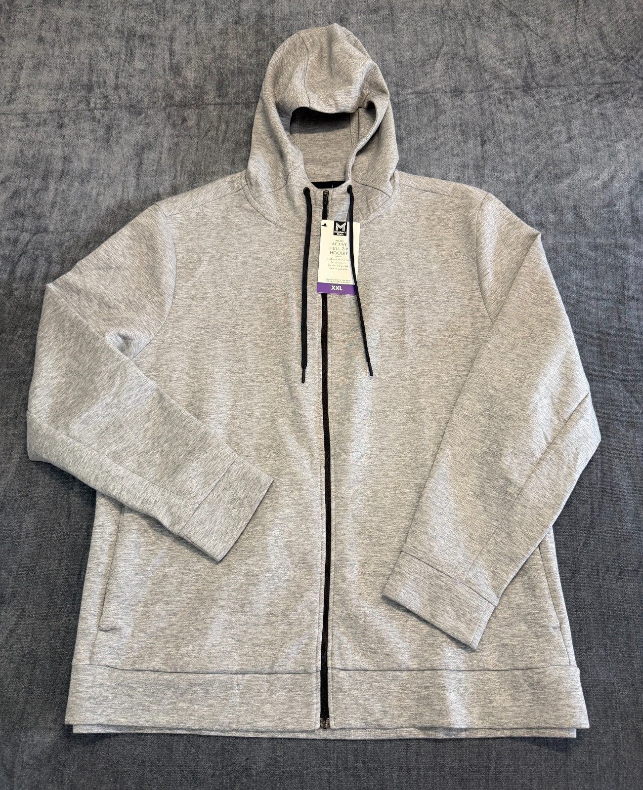 NWT Member's Mark Everyday Full Zip Active Hoodie Men's XXL Gray Long Sleeve