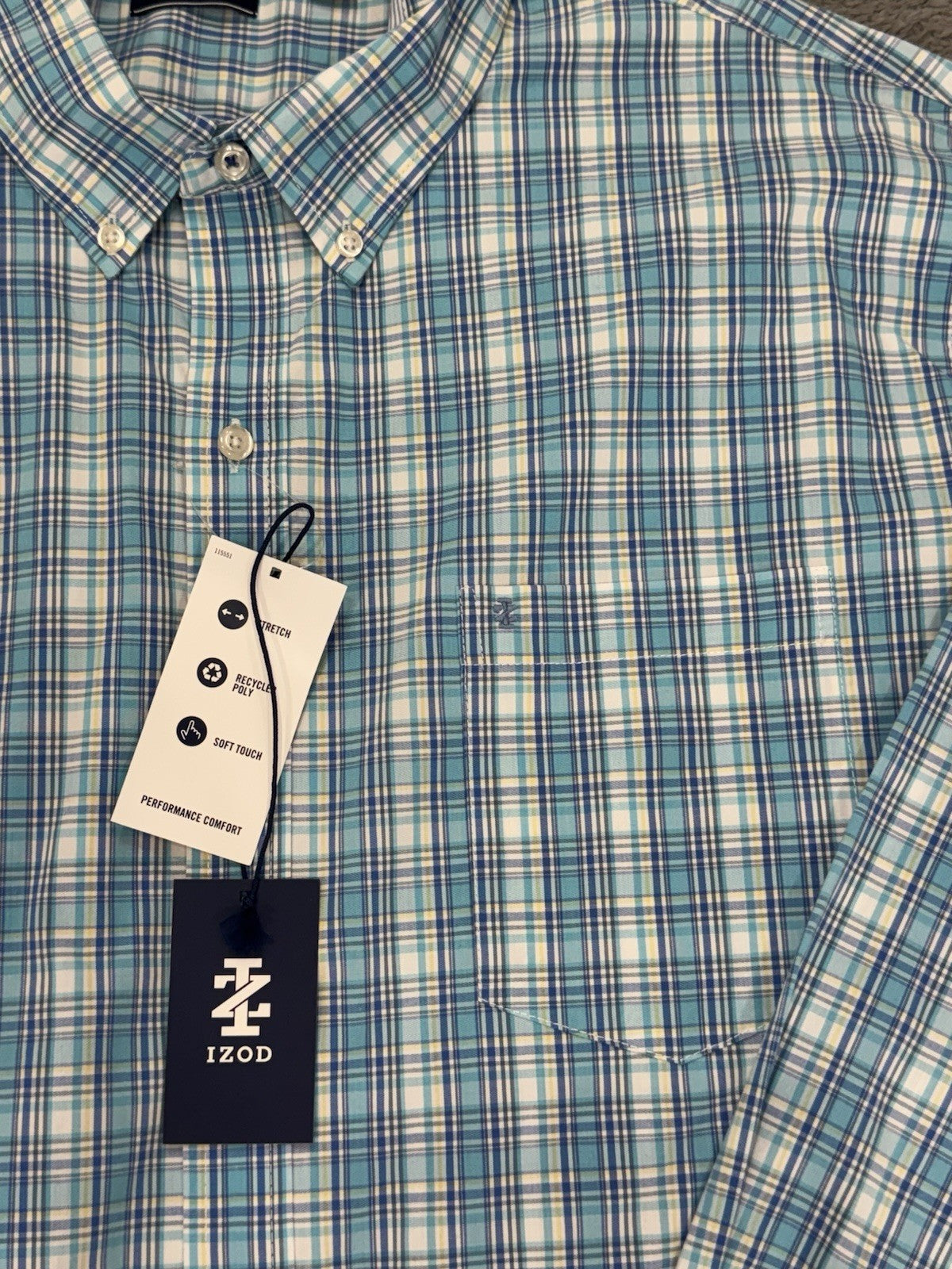 Izod NEW Comfort Bachelor Button Men’s Blue Plaid Button Shirt Size XXL